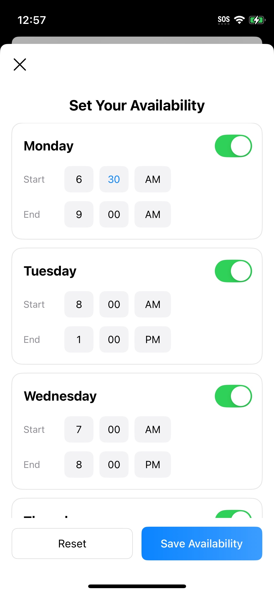 MatchPoint availability screen