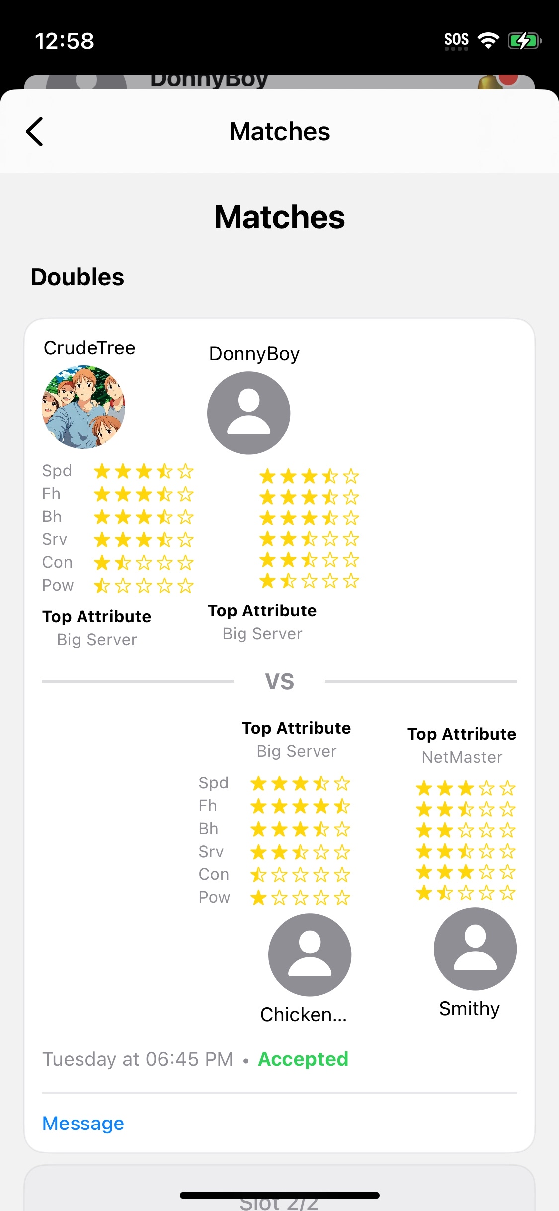 MatchPoint upcoming matches screen