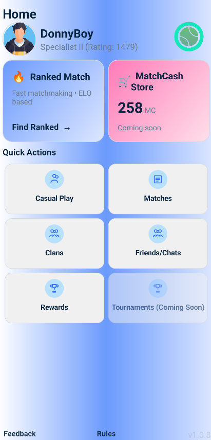 MatchPoint home screen